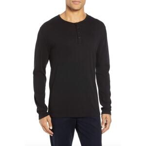 VINCE Black Henley Long Sleeve Four Button Cotton Pullover Casual Top L Large